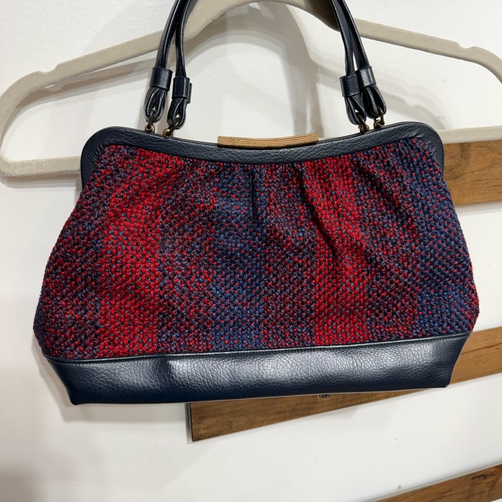 Vintage Chic Red and Blue Tweed Shoulder Bag